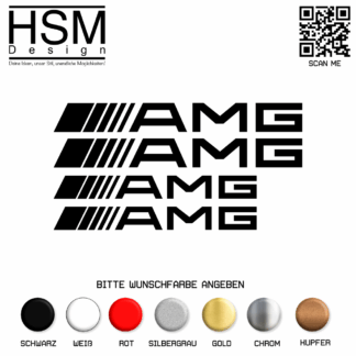 AMG Aufkleber Set – 4× Sticker à 10 cm – sportlicher Auto-Sticker für Tuning-Fans – wetterfest & UV-beständig – ideal für Karosserie, Felgen & Zubehör
