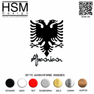 Albanien Schriftzug mit Wappen Aufkleber – 15 cm hoch – Doppeladler & Ländername – wetterfest & UV-beständig – ideal für Auto, Laptop & Fenster