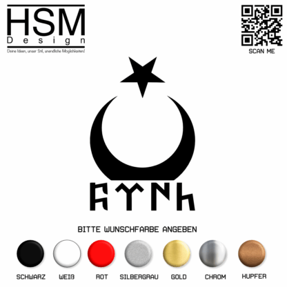 Göktürk Schriftzug mit Ayyıldız Aufkleber – 15 cm lang – türkisches Symbol, wetterfest & UV-beständig